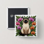 Blumen-Siamkatzen-Knopf Button (Vorne & Hinten)