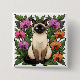 Blumen-Siamkatzen-Knopf Button