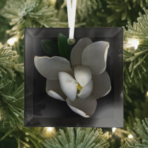 Blumen   Single White Magnolia Blossom Ornament Aus Glas