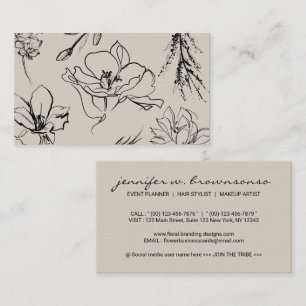 Blumen Skizze Beige Unterschrift Schrift Elegant Visitenkarte