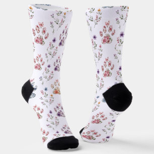 Blumen-Socken mit Pfotenabdruck Wasserfarbene Ha Socken