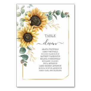 Blumen-Sonnenblumen-Eukalyptus-Hochzeitssitzordnun Tischnummer