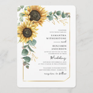 Blumen-Sonnenblumen-Eukalyptus-QR-Code-Hochzeit Einladung
