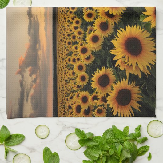 Blumen | Sonnenblumenfeld Geschirrtuch (Gefaltet)