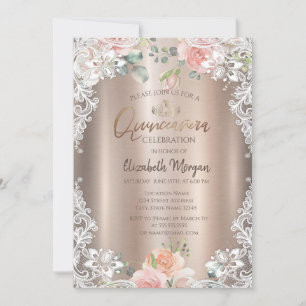 Blumen,Spitze,Diadem Quinceañera Einladung