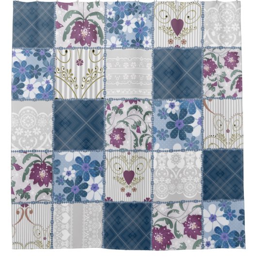 Blumen-Spitze: Nahtloser Patchwork-Hintergrund. Duschvorhang (Vorderseite)