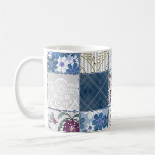 Blumen-Spitze: Nahtloser Patchwork-Hintergrund. Kaffeetasse
