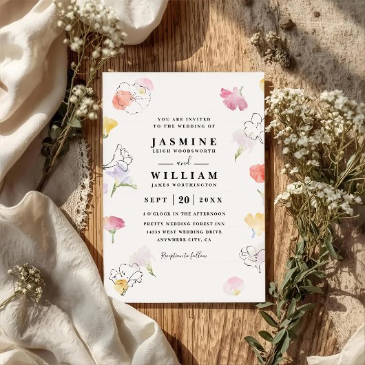 Blumen Stempel Bunte Moderne QR-Code-Hochzeit Einladung
