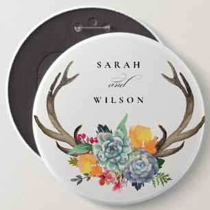 BLUMEN-SUKKULENTE-GEHÖRN-BOHEMIAN CHARME HOCHZEIT BUTTON