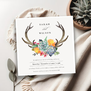 BLUMEN-SUKKULENTE-GEHÖRN-BOHEMIAN-CHARME HOCHZEIT EINLADUNG