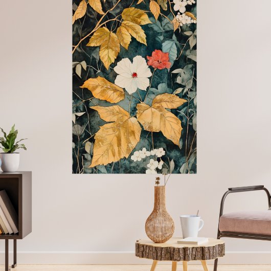 Blumen Tapete, Botanischer Blumenmuster Poster (Wohnzimmer 3)