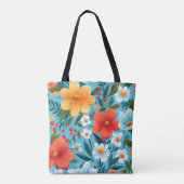 Blumen-Tasche mit farbenfrohen Blumen und Grün  Tasche (Rückseite)