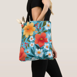 Blumen-Tasche mit farbenfrohen Blumen und Grün  Tasche