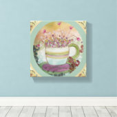 Blumen-Tasse-2 Leinwand (Insitu (Holzboden))