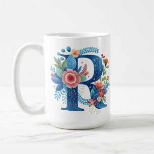 Blumen-Tasse mit Buchstabe R und individuellem Nam Kaffeetasse