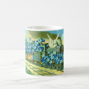 Blumen, Tauben und Zug Kaffeetasse