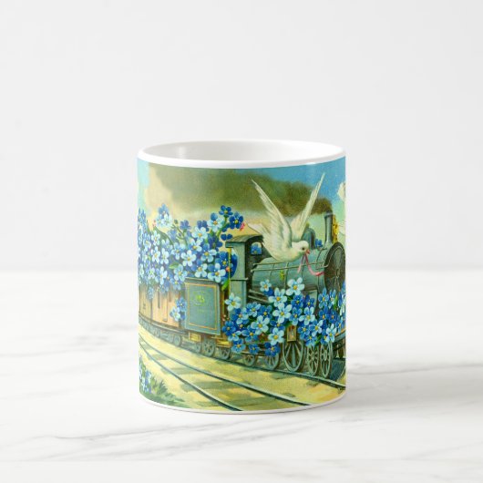 Blumen, Tauben und Zug Kaffeetasse (Mittel)