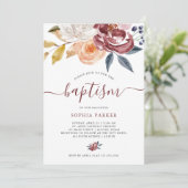 Blumen| Taufe Burgunder-Aquarell- Einladung (Stehend Vorderseite)