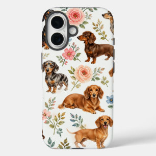 Blumen-Teckel-Handyhülle - Wiener Hund Muster iPhone 16 Hülle
