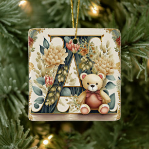 Blumen-Teddybär Buchstabe A Keramikornament