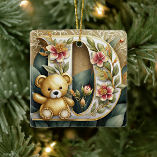 Blumen-Teddybär Buchstabe D Keramikornament