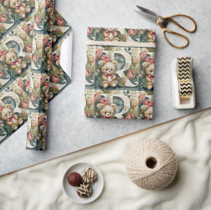 Blumen-Teddybär Buchstabe R Geschenkpapier