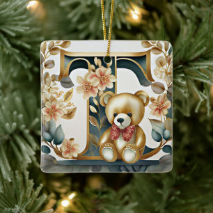Blumen-Teddybär Buchstabe T Keramikornament