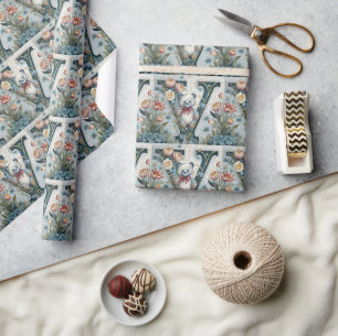 Blumen-Teddybär Buchstabe V Geschenkpapier