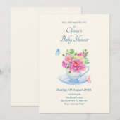 Blumen Teebecher Babydusche Einladung (Vorne/Hinten)
