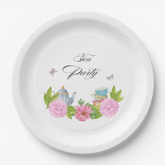 Blumen-Teeparty-Teller aus Papier Pappteller (Vorderseite)
