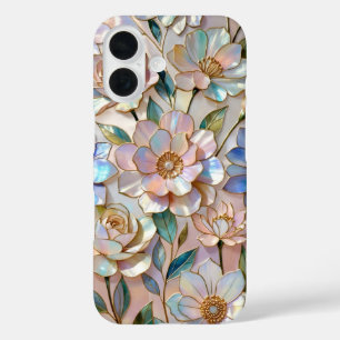 Blumen-Telefonhülle mit Glasmalerei-Effekt Pastell iPhone 16 Hülle