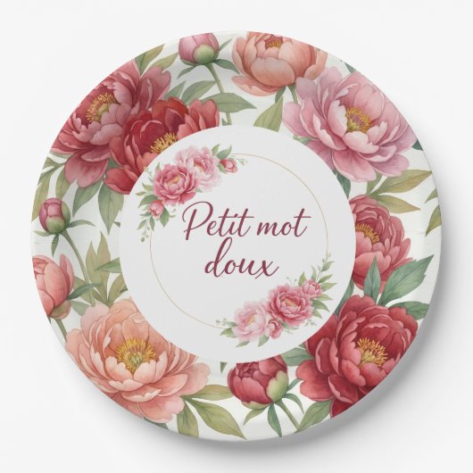 Blumen-Teller aus Pappe mit Pfingstrosen – Dekorat Pappteller (Vorderseite)