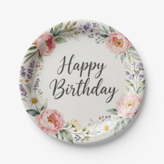 Blumen-Teller 'Happy Birthday' aus Papier | Frühli Pappteller