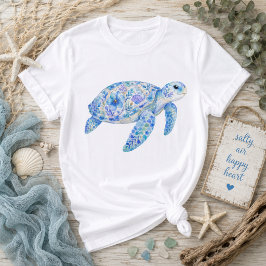 Blumen-Themen-Meeresschildkröten-Töpferei-Kunst T-Shirt