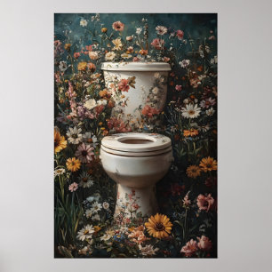Blumen-Toiletten-Druck, Vintage-Badezimmerplakat,  Poster