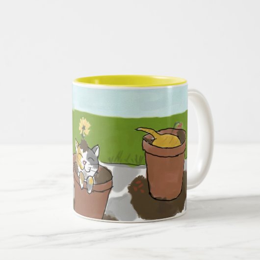 Blumen-Topf-Kätzchen-Tasse Zweifarbige Tasse (VorderseiteRechts)