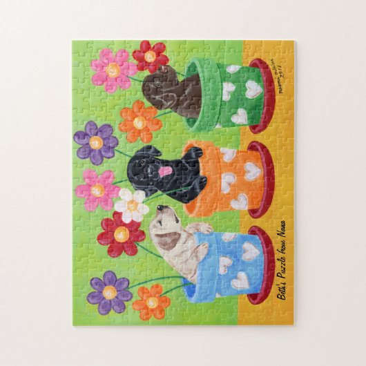 Blumen-Topf-Labrador-Welpen Puzzle (Vertikal)