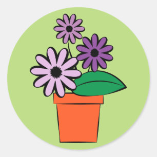 Blumen-Topf-lila Gänseblümchen Runder Aufkleber