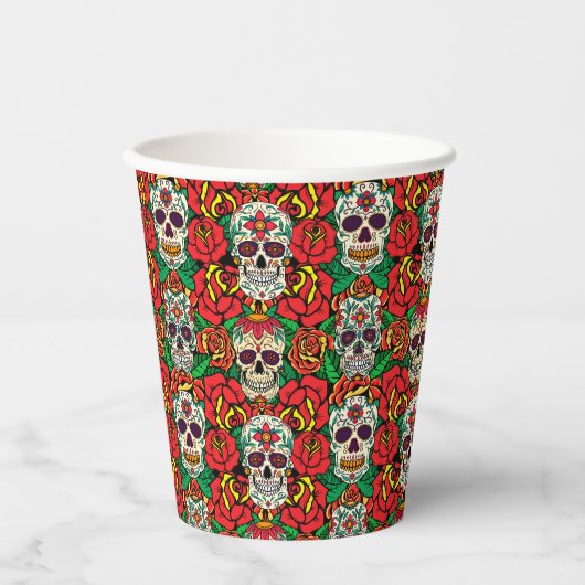 Blumen-Totenkopf-Muster Pappbecher (Vorderseite)