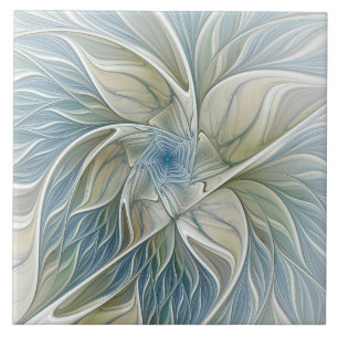 Blumen-Traum-Muster abstrakt blau khaki Fraktal Fliese