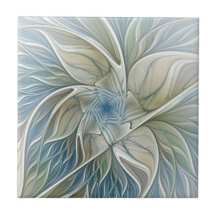 Blumen-Traum-Muster abstrakt blau khaki Fraktal Fliese