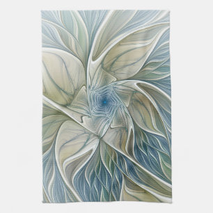 Blumen-Traum-Muster abstrakt blau Khaki Fraktal Geschirrtuch