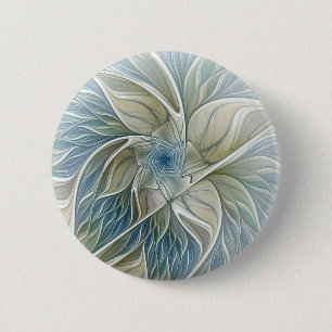 Blumen-Traum-Muster abstraktes Blau Khaki Fraktal Button