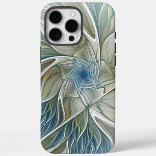 Blumen-Traum-Muster abstraktes Blau Khaki Fraktal iPhone 16 Pro Max Hülle
