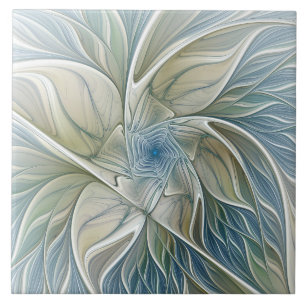 Blumen-Traum-Muster abstraktes Blau Khaki Fraktal Fliese