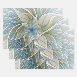 Blumen-Traum-Muster abstraktes Blau Khaki Fraktal Geschenkpapier Set