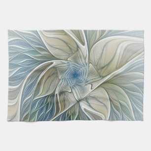 Blumen-Traum-Muster abstraktes Blau Khaki Fraktal Geschirrtuch
