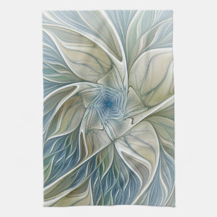 Blumen-Traum-Muster abstraktes Blau Khaki Fraktal Geschirrtuch