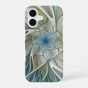Blumen-Traum-Muster abstraktes Blau Khaki Fraktal iPhone 16 Hülle