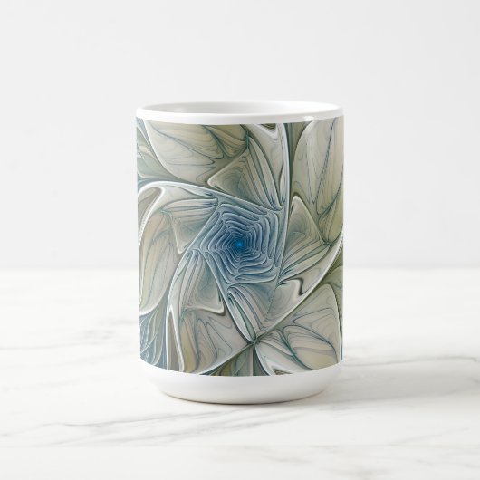 Blumen-Traum-Muster abstraktes Blau Khaki Fraktal Kaffeetasse (Mittel)